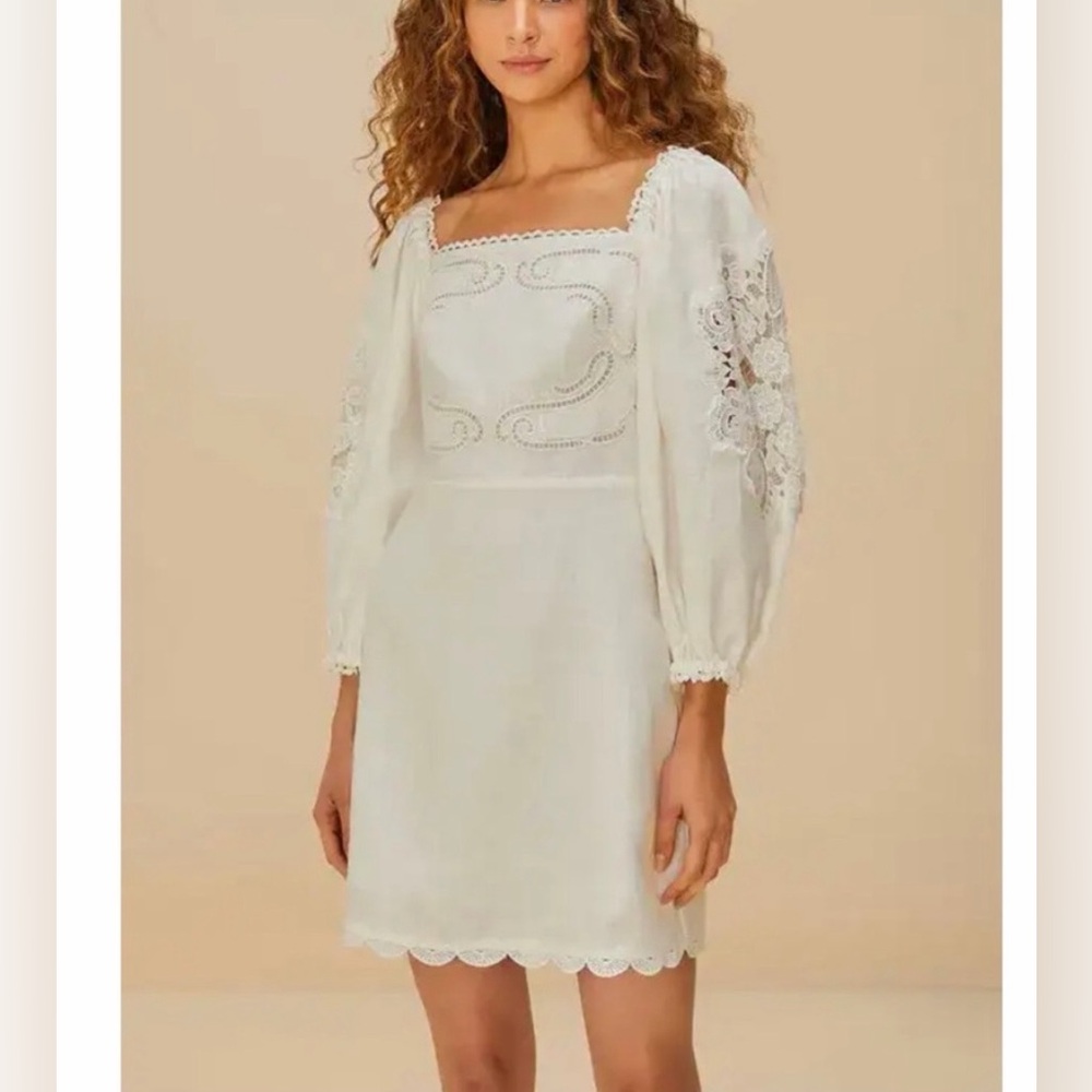 Farm Rio Off-White Embroidered Euroflax™ Premium Linen Mini Dress - Picture 2 of 8